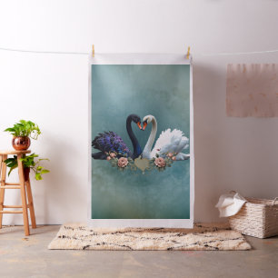 Eternal Bond, Black and White Swans in Love.  Fabric