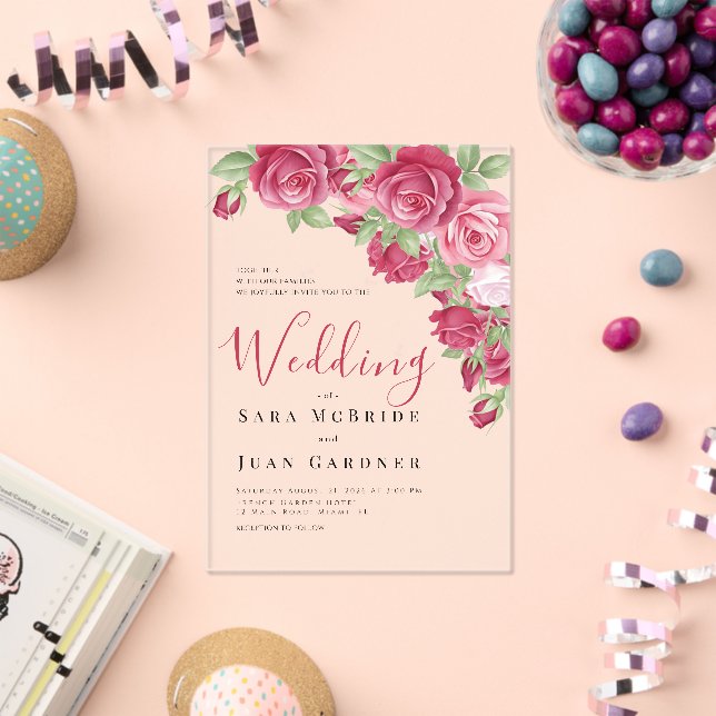 Eternal Crimson Floral Acrylic Wedding Invitation (Insitu (Celebration))