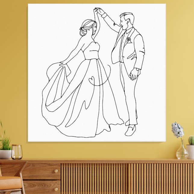 Eternal Dance – Minimalist Wedding Line Art Canvas Print (Insitu(LivingRoom))