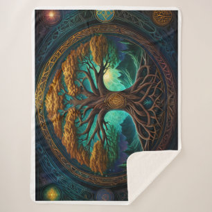 Eternal Diversity: The Tree of Life Yggdrasil Sherpa Blanket
