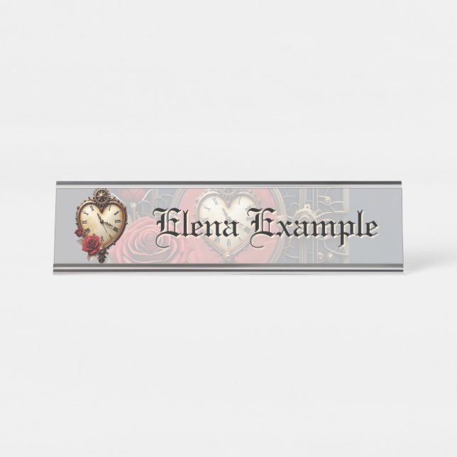Eternal Elegance – Clockwork Heart Desk Name Plate (Front)