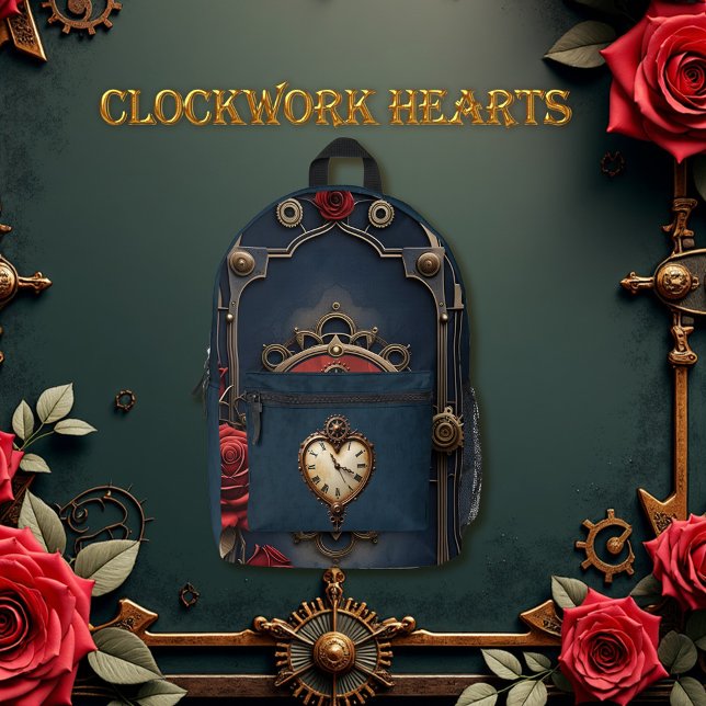 Eternal Elegance – Clockwork Heart Printed Backpack (Creator Uploaded)