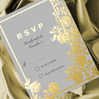 Eternal Elegance Grey and Gold Floral RSVP
