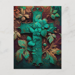 Eternal Faith - A Timeless Verdigris Cross Holiday Postcard