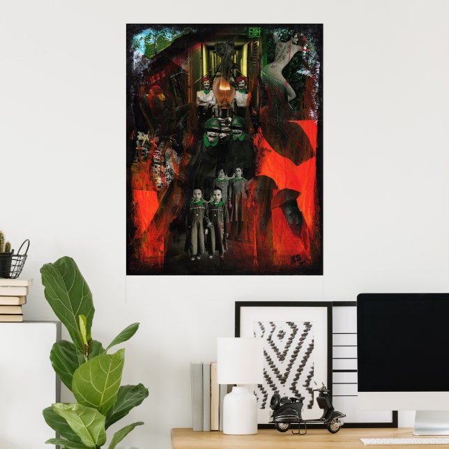Eternal Flame Fire Twins Surrealist Collage Art Poster (Home Office)