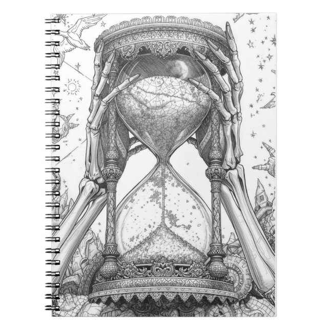 Eternal Flow Vintage Hourglass Ink Sketch Notebook (Front)