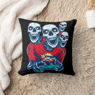 Eternal Gaming Brotherhood: The Red Gamer Skeleton Throw Pillow