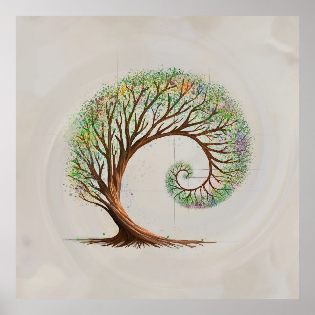 Eternal Growth - Golden Ratio Spiral Tree Poster (Front)