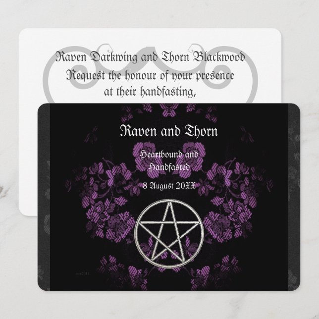 Eternal Handfasting/Wedding Pentacle Lavender Ste Invitation (Front/Back)