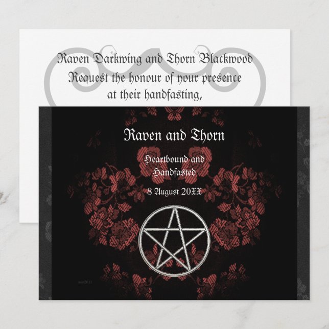 Eternal Handfasting/Wedding Pentacle Mauve Ste Invitation (Front/Back)