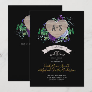 Eternal Heart Wedding Invite Black Purple Floral
