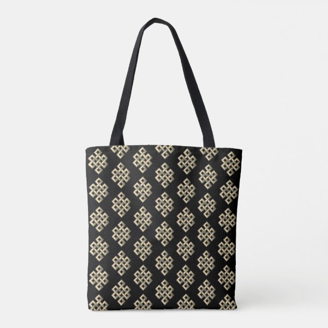 Eternal Knot Pattern on Black Tote Bag (Back)