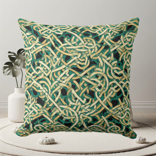 Eternal Knots Celtic Heritage Decorative Art Green Throw Pillow