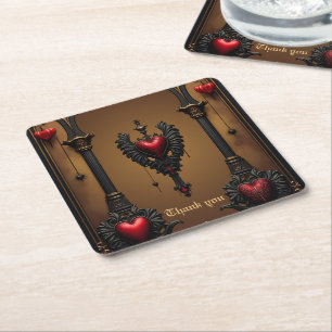 Eternal love in the shadow of Gothic darkness.  Square Paper Coaster