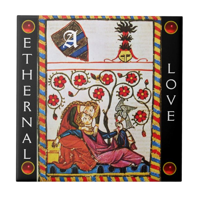 ETERNAL LOVE MONOGRAM ,black red gem Tile (Front)