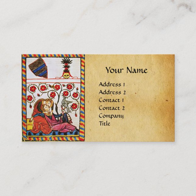 ETERNAL LOVE MONOGRAM Medieval Parchment Business Card (Front)