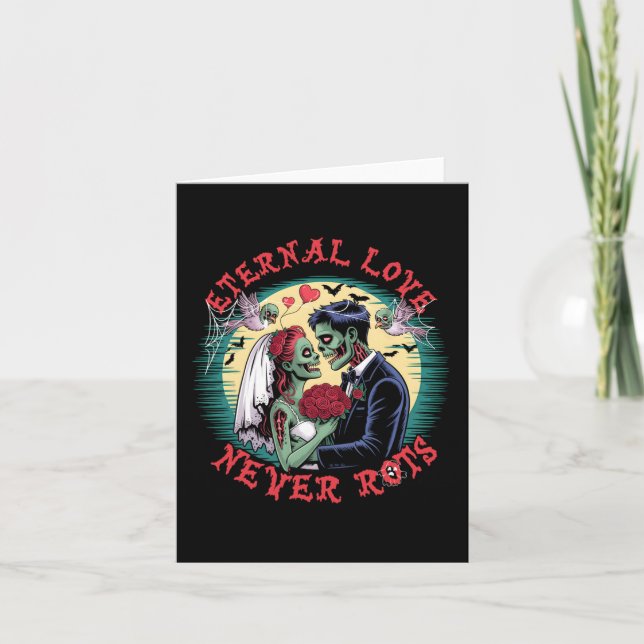 Eternal Love Never Rots Zombie Wedding Romance Hal Card (Front)