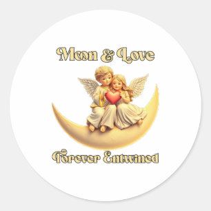Eternal Love on a Crescent Moon Classic Round Sticker