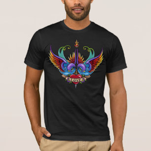 "Eternal Love" Rainbow Swallow Heart Tattoo TShirt