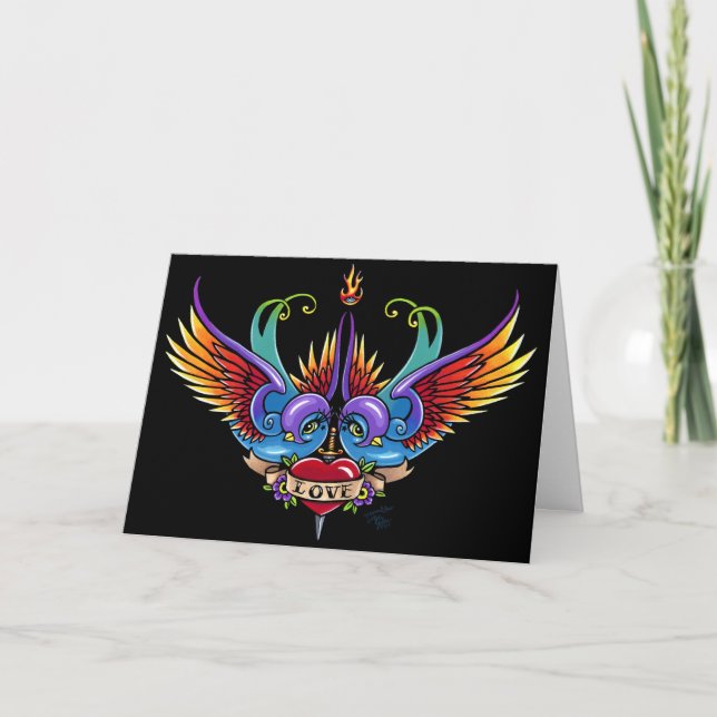 Eternal Love Rainbow Swallow Tattoo Card (Front)