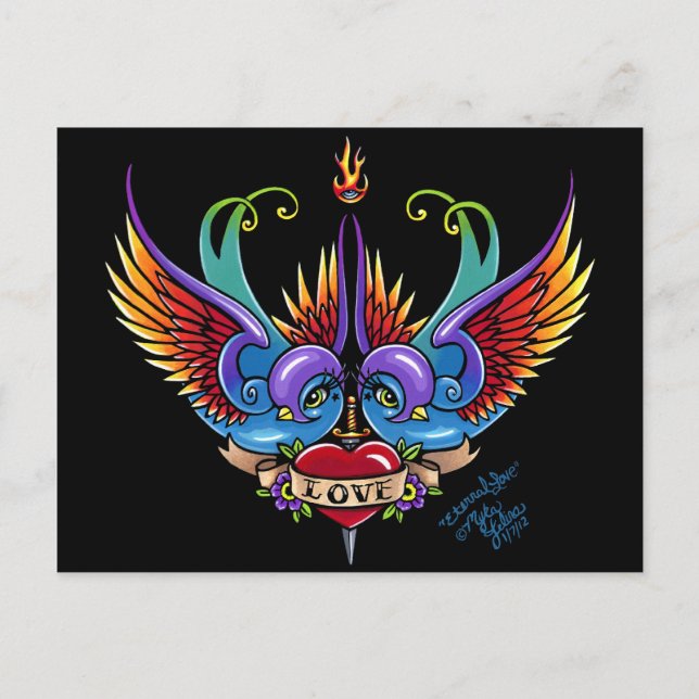 Eternal Love Rainbow Swallow Tattoo carte postale (Devant)