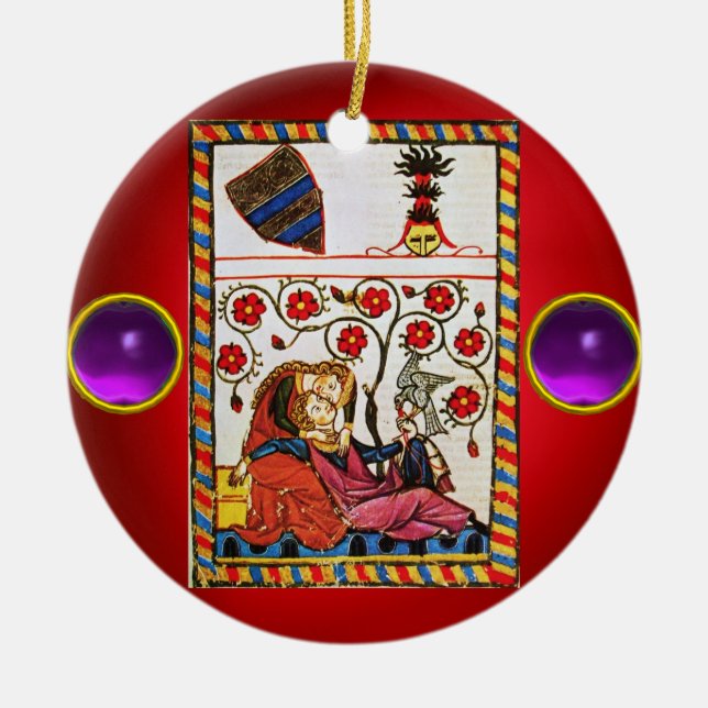 ETERNAL LOVE red purple gem Ceramic Ornament (Front)