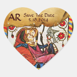 ETERNAL LOVE SAVE DATE HEART MONOGRAM PARCHMENT HEART STICKER