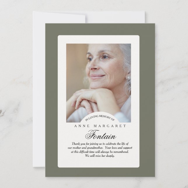 Eternal Memory Sympathy Photo Thank You Card (Front)