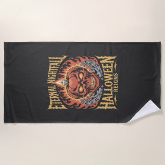 Eternal Nightfall Halloween Skull Pumpkin Beach Towel