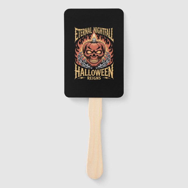 Eternal Nightfall Halloween Skull Pumpkin Hand Fan (Front)