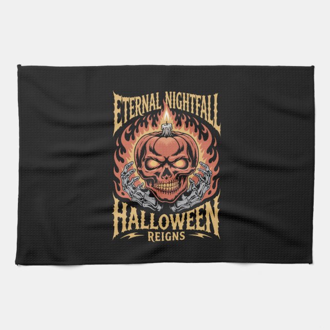 Eternal Nightfall Halloween Skull Pumpkin Kitchen Towel (Horizontal)