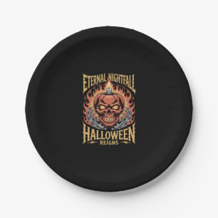 Eternal Nightfall Halloween Skull Pumpkin Paper Plate