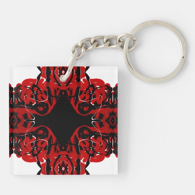 Eternal Red Abstract Acrylic Paint Pour Fluid Art Keychain (Back)