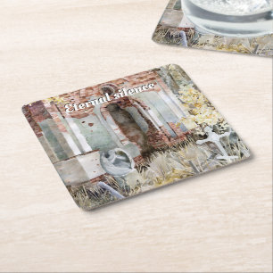 Eternal silence in the cemetery  square paper coaster