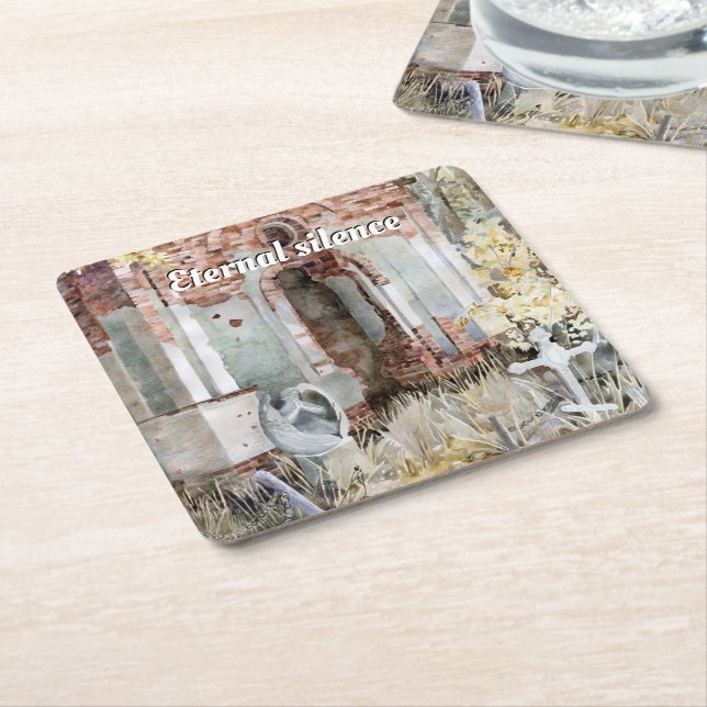 Eternal silence in the cemetery  square paper coaster (Angled)