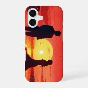 Eternal Sunset Silhouette: Romantic Crimson Horizo iPhone 16 Case