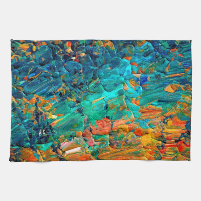 ETERNAL TIDE 2 Orange Turquoise Blue Black Ombre Kitchen Towel (Horizontal)