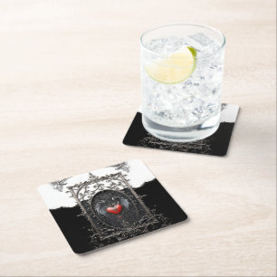 Eternal Vows Beneath Midnight Wings. Square Paper Coaster