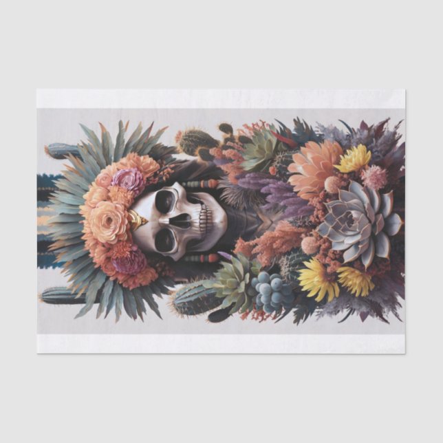 Eternal Warrior, Native American Skull Decoupage Tissue Paper (Front)