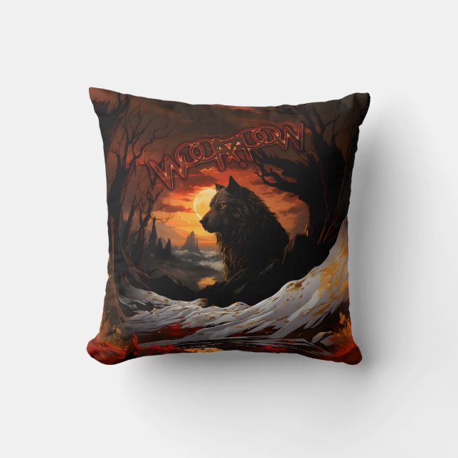 Eternal wilderness: Black wolf guardian Throw Pillow (Front)