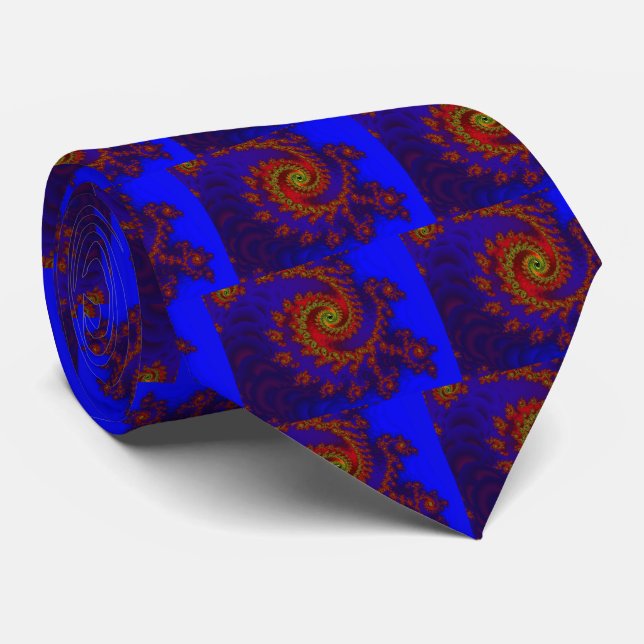 Eternity | Blue and Red Fractal Art Tie (Rolled)