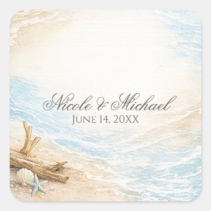 Eterntal Tides Coastal Watercolor Beach Wedding Square Sticker