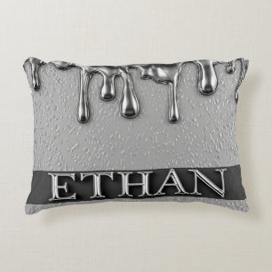 Ethan Chrome Nameplate With Liquid Metal Drips Accent Pillow