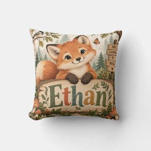 Ethan Cute Woodland Fox Personalized Name Kids Thr Throw Pillow