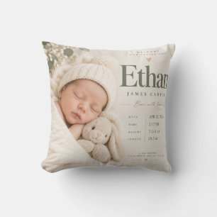 Ethan James Carter Personalized Baby Birth Announc Throw Pillow