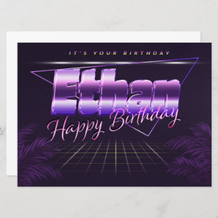Ethan Name Prénom lila retro Carte Anniversaire