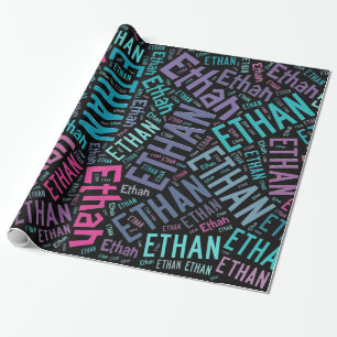 ETHAN Name text design - Change background Wrapping Paper