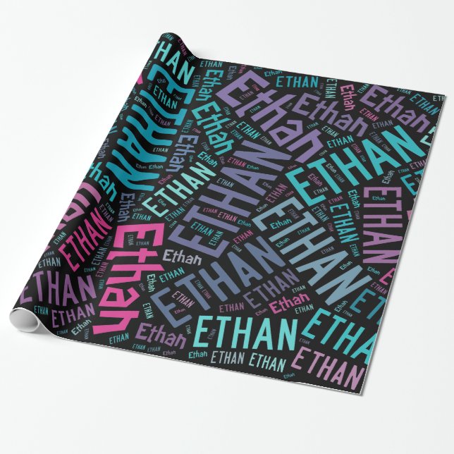 ETHAN Name text design - Change background Wrapping Paper (Unrolled)
