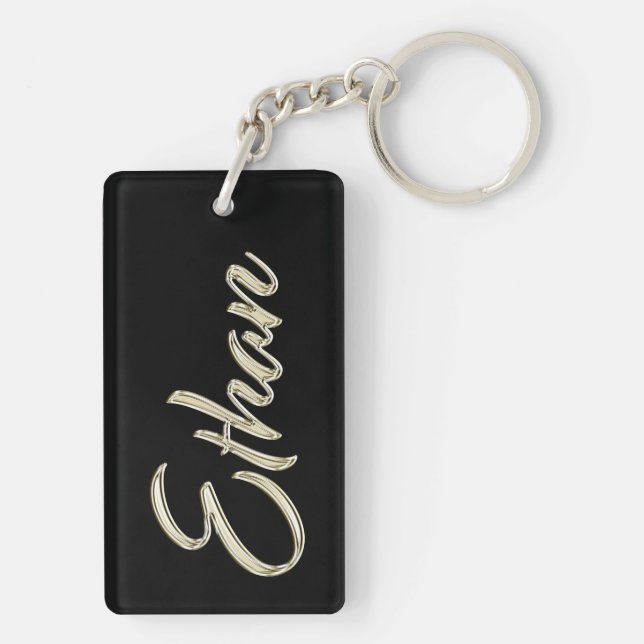 Ethan Name whitegold key trailer Keychain (Back)