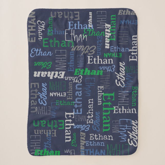 Ethan nom personnalisé blanc bleu gris couverture (Devant)